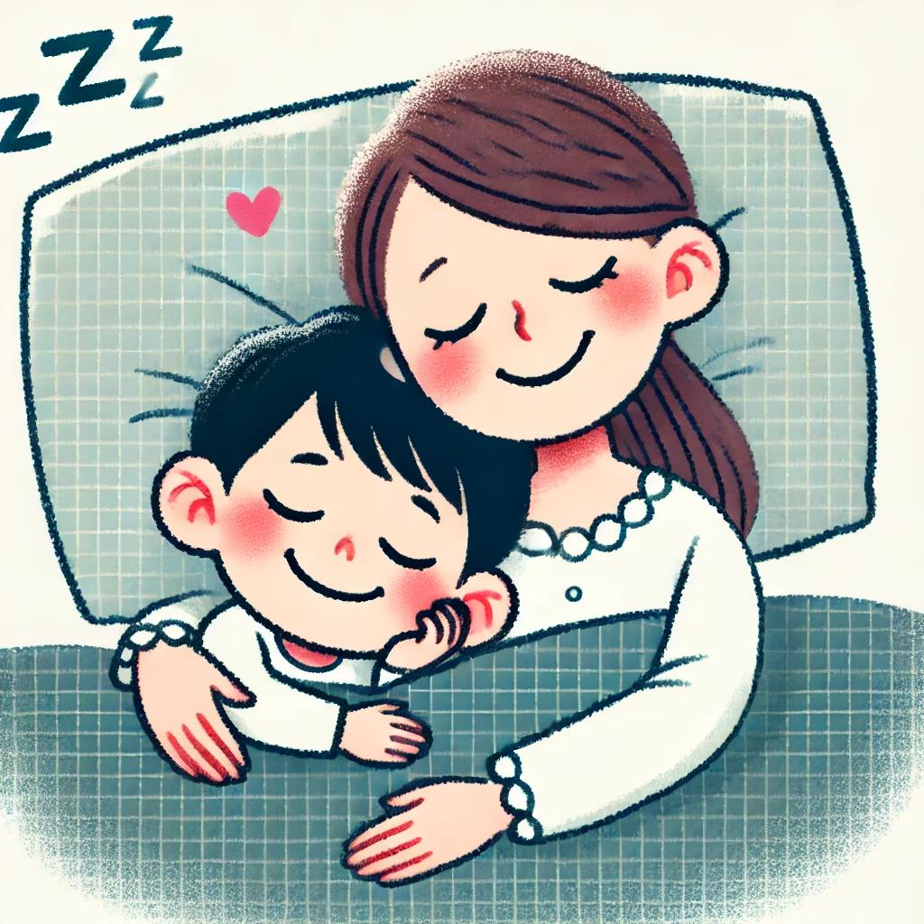 A_child_happily_sleeping_with_a_mother,_both_with_.jpg