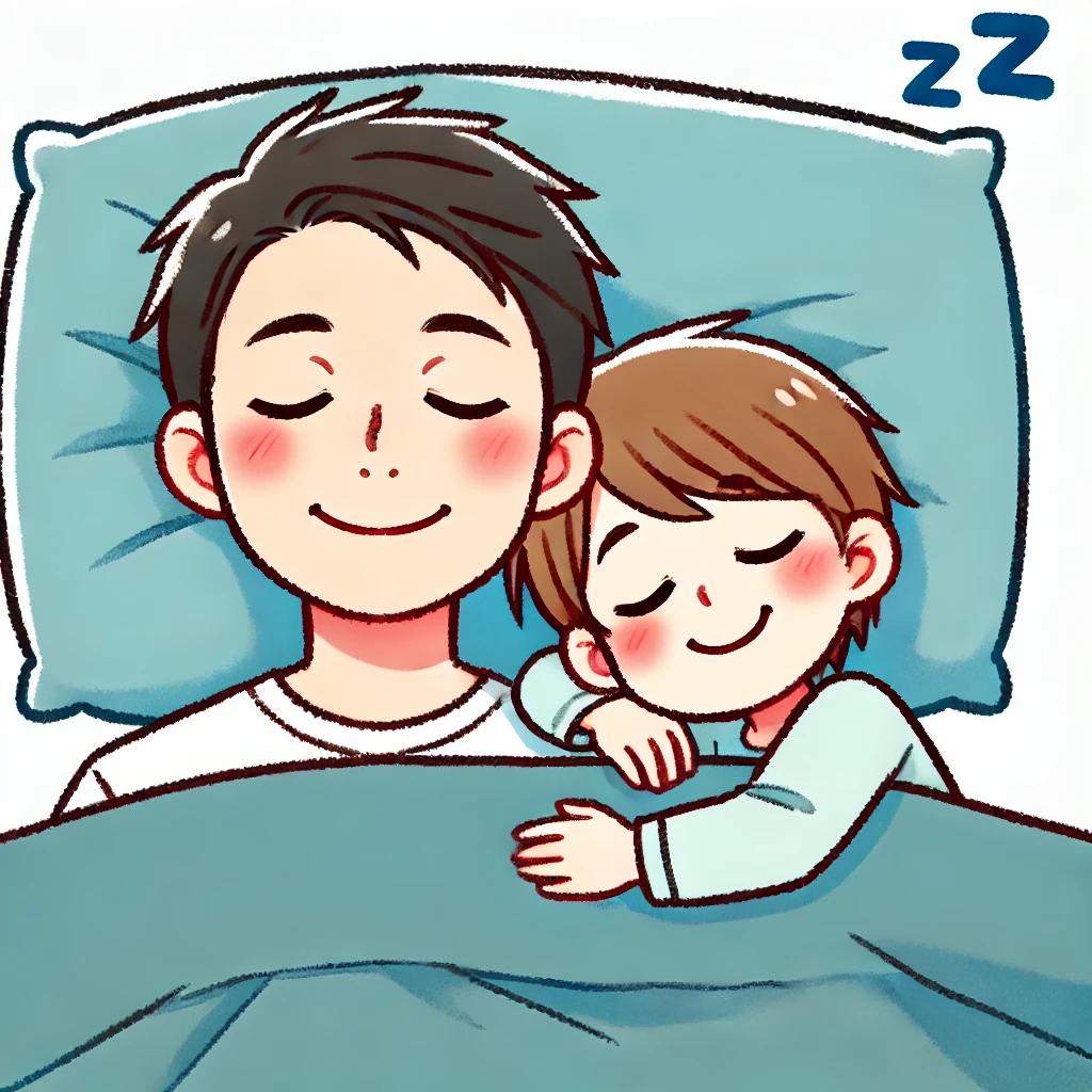 A_child_happily_sleeping_with_a_father,_both_with_.jpg